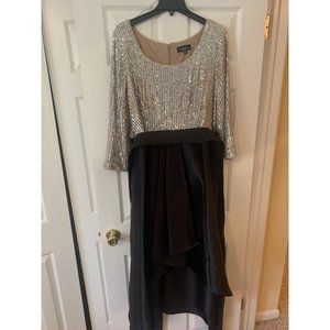 R&M Richards Black & Gold Pleated Sequin High Low Dress 20W